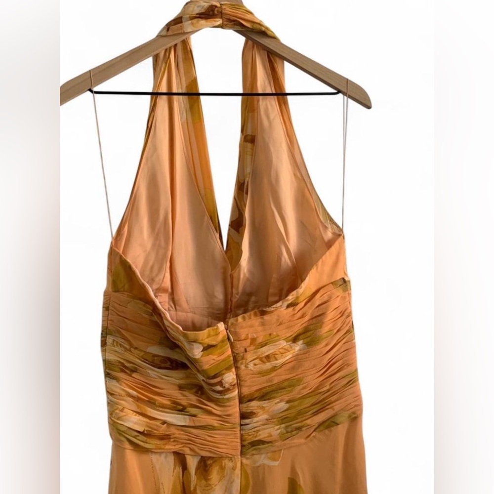 Maggy London Yellow Floral silk halter  Dress gold embellishment backless size10 - Picture 4 of 8